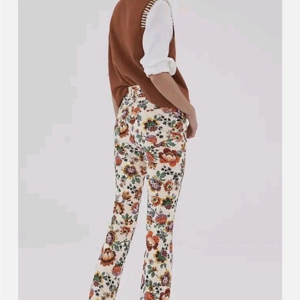 Anthropologie Floral Cream Hi Rise Cigarette Pants